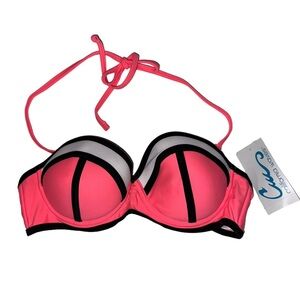 NWT California Waves Push Up Bikini Top Pink Black Women’s Large